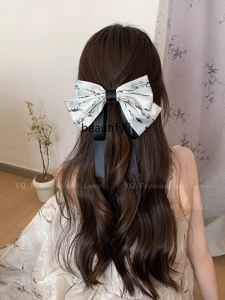 

Chinese Style Snow Yarn Green Bamboo Bow Ribbon Hairpin Female High Sense Temperamental Fairy Head Decoration Grip