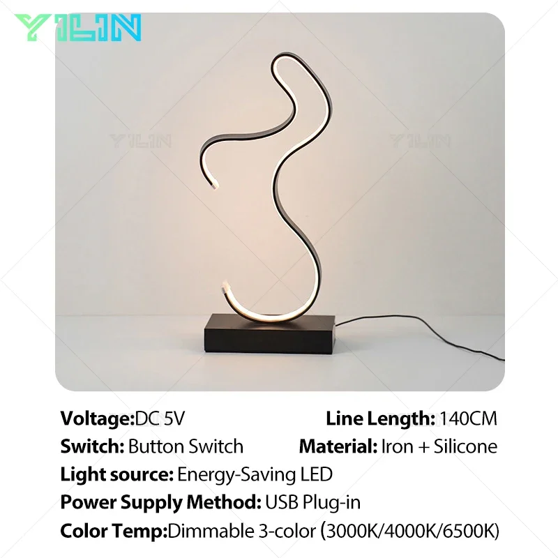 Imagem -03 - Modern Line Sistema Led Table Lamp Dimmable Abajur Creative Led Desk Night Light Decoração para Casa Quarto e Sala