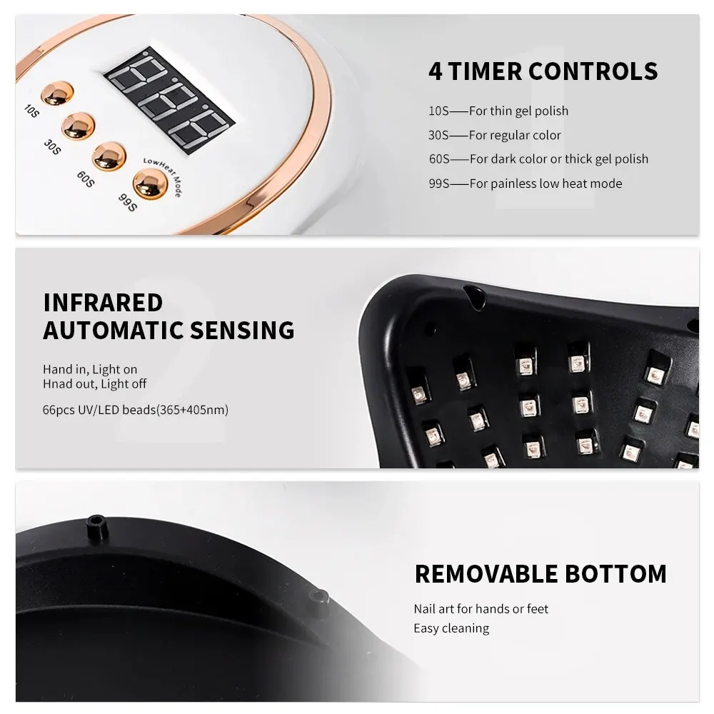 مصباح تجفيف أظافر LED قوي بالأشعة فوق البنفسجية ، أدوات صالون تجميل الأظافر ، طلاء أظافر جل ، شاشة LCD ، تصميم محمول ، 66 مصباح #5