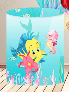 Disney Ariel Birthday Round Backdrop Baby Shower Mermaid Backdrop Undersea Little Mermaid Round Cylinder Cover Decor Photo Prop