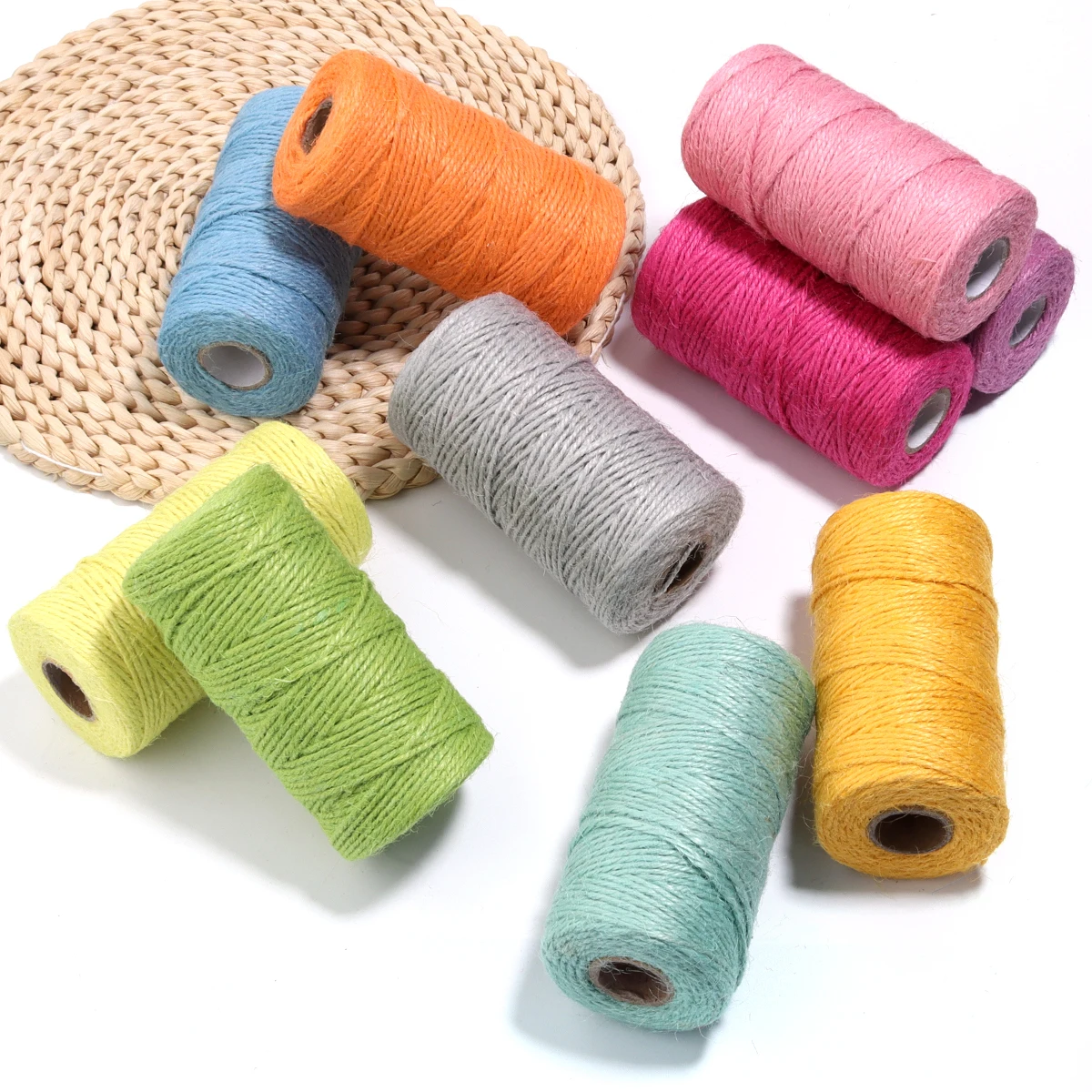 2mm Three strands Colorful Natural Vintage Jute Rope Cord String Twine Burlap Ribbon For Gift Wrap DIY Wedding Party Decoration