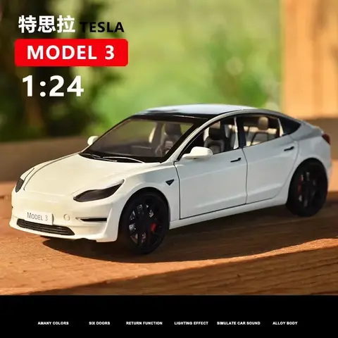 1:24 TESLA Model 3 Car Toys  Alloy Diecasts Metal Vehicles Car Model With Sound Light Vehicle Toys For Children Gifts Collection