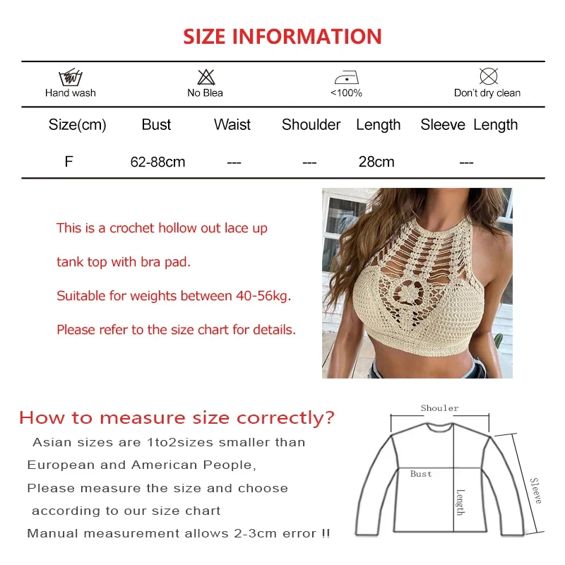 Kobiety BOHO Crochet Halter Top With Bra Pad Seaside Holiday Sexy Backless Lace up Tank Tops Summer Hollow Out Outer Wear Camisole