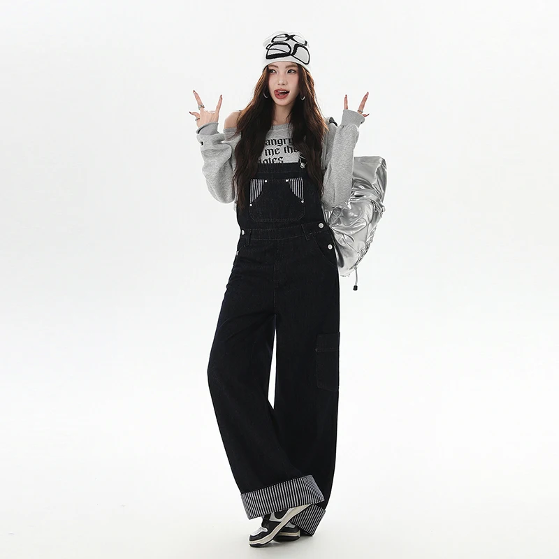 

Синие джинсовые универсальные женские комбинезоны с высокой талией, на молнии, из смесового хлопка, с эффектом потертости, не выцветают, новинка ранней осени