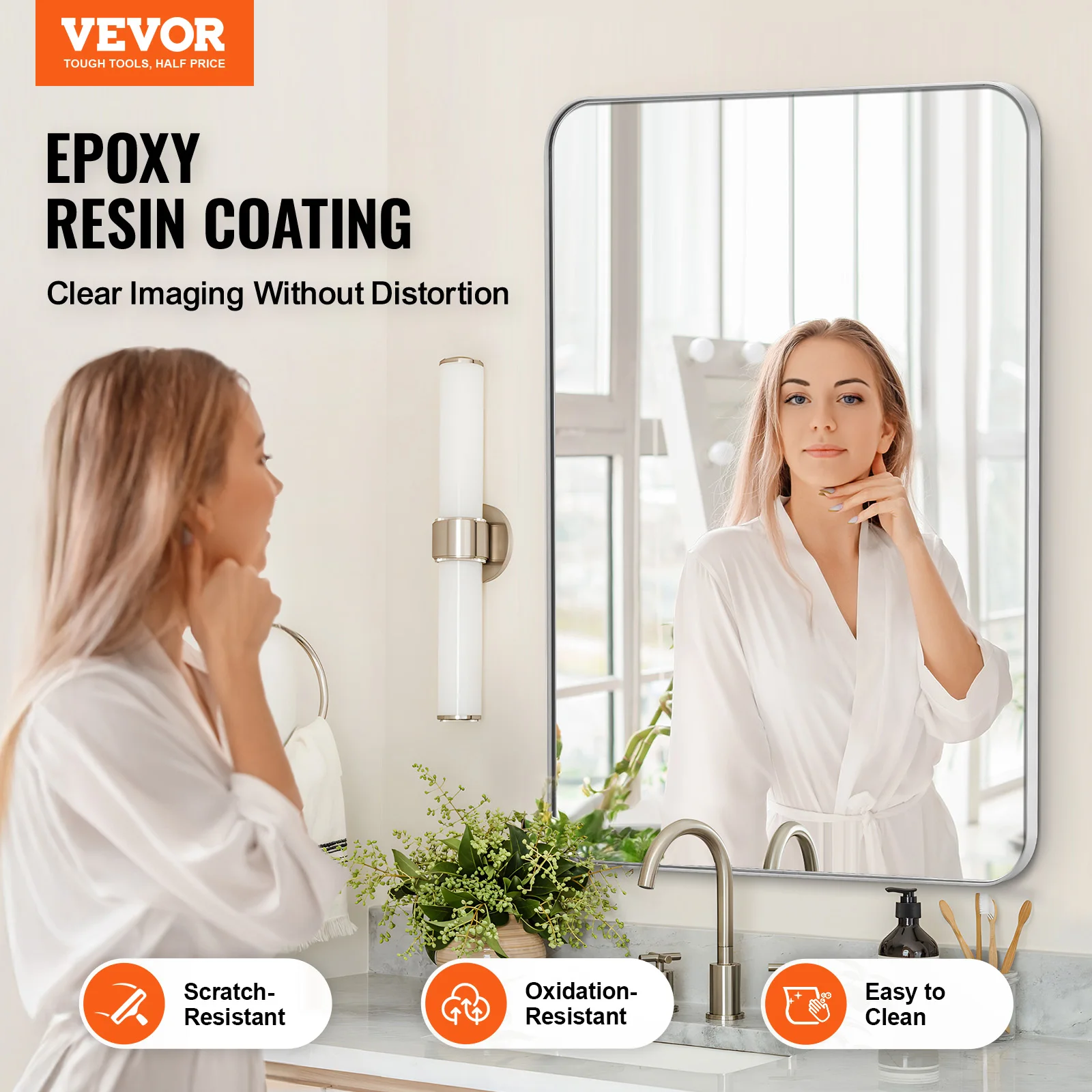 VEVOR Wall Mounted Makeup Mirrorwith Aluminium Alloy Frame & Explosion-Proof Film & Z-Shaped Bracket Fit for Bathroom / Bedroom