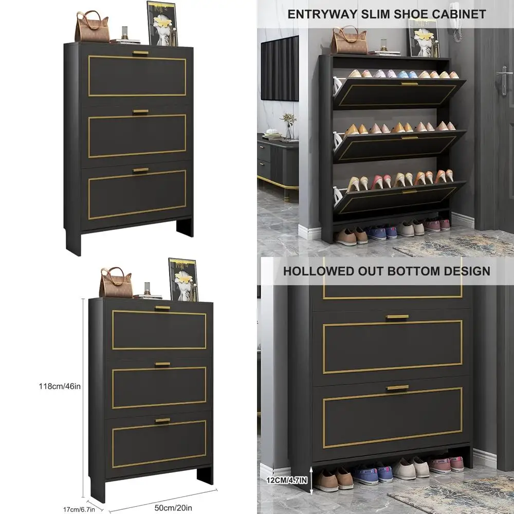 خزانة تخزين الأحذية مع 3 أدراج قابلة للطي للمدخل، ومنظم رف الأحذية النحيف، وخزانة الأحذية المخفية لمساحة المدخل #1