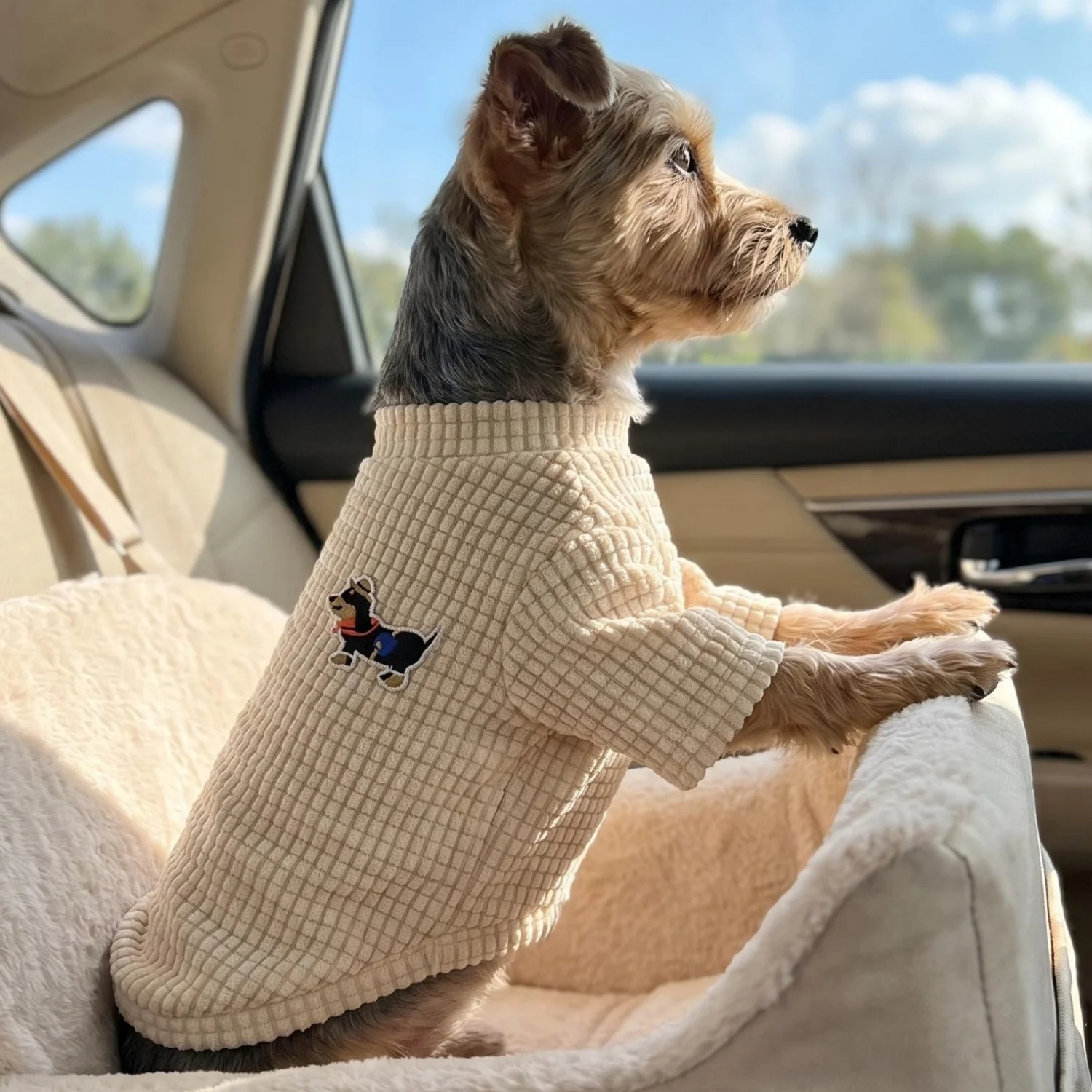 1 Stück Waffelstruktur-Hundepullover mit Cartoon-Hunde-Stickerei, Haustierkleidung für kleine und mittelgroße Hunde, Chihuahua, Pudel, Haustierbekleidung