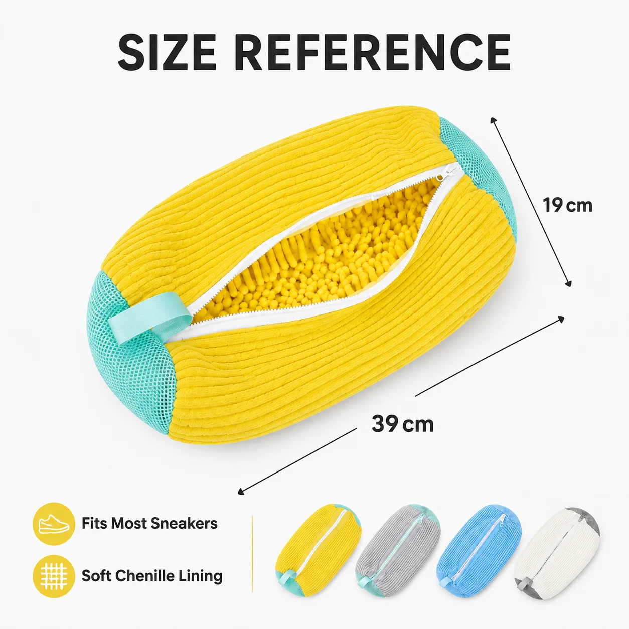 Shoe Washing Bag for Washing Machine, Zippered Laundry Pouch with Interior Cleaning Fibers for Sneakers and Casual Shoes