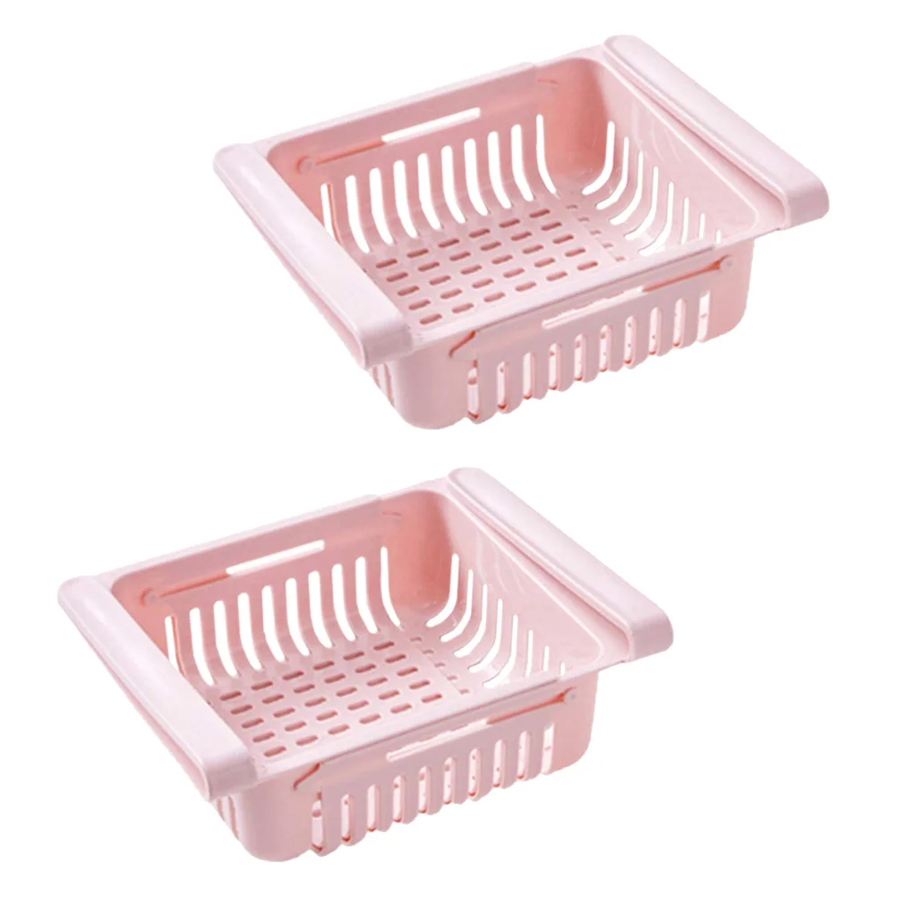2Pcs Refrigerator Partition Layer Pink Plastic Holder Non-Perforating Rack Space-Saving Practical Home Accessory