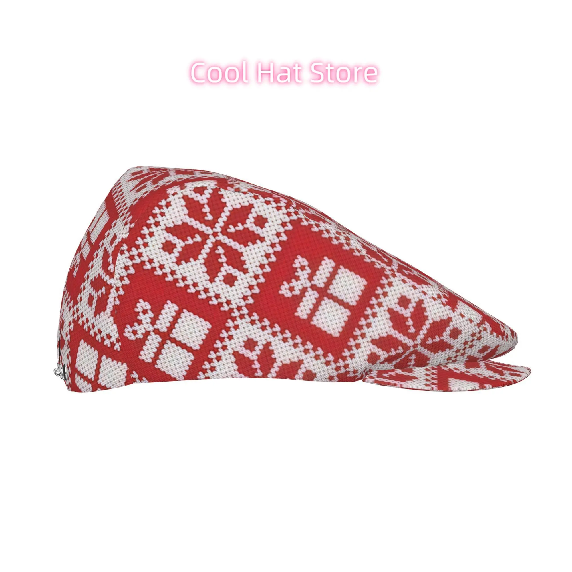 A Fully Printed Flat Cap Suitable for Both Men And Women, Featuring a Christmas Design. This Adjustable Newsboy Beret, Also Know