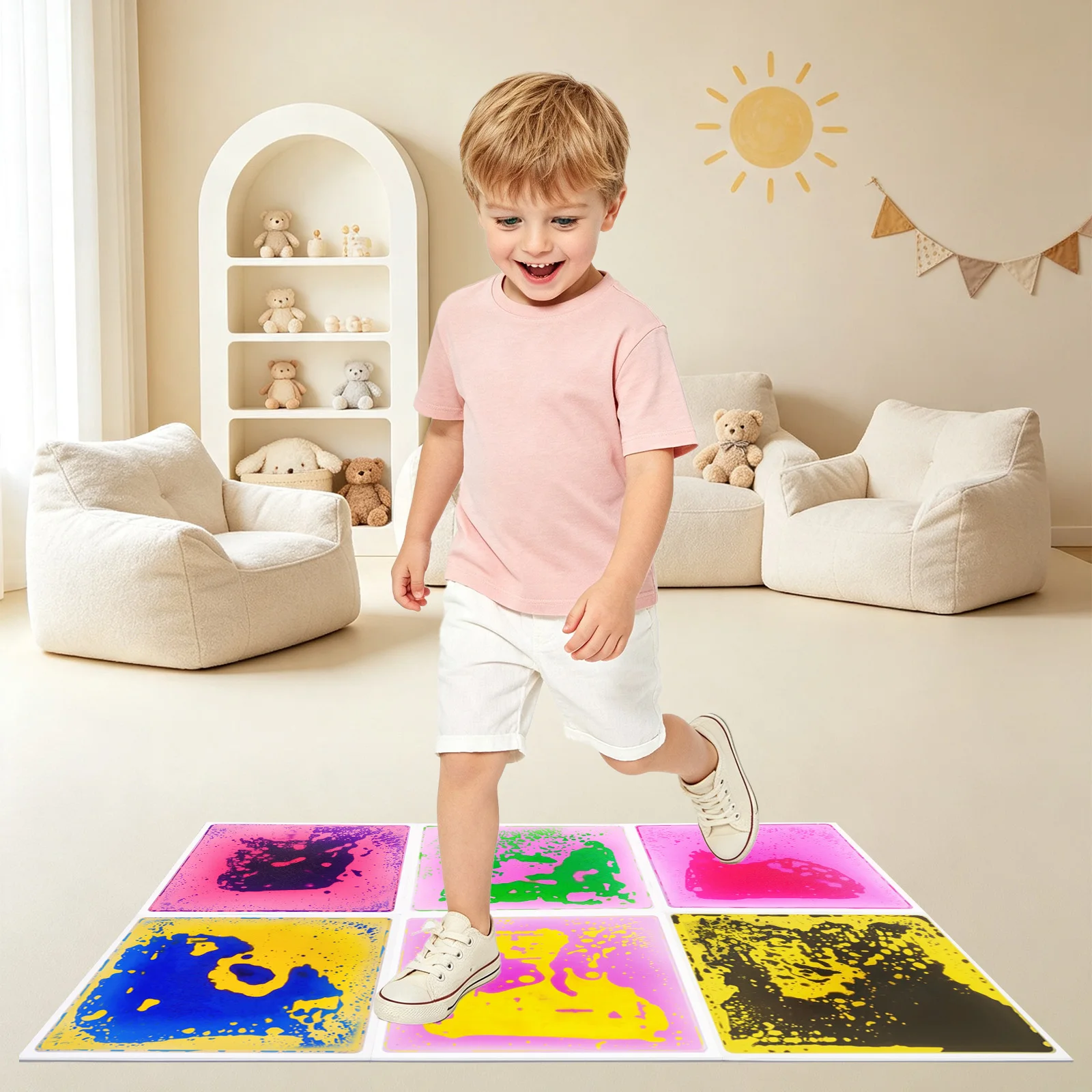 Sensory Pad Floor Liquid Sensory Mat Sensory Touch Tiles Non Toxic Anti Slip Kids Tactile Play Mat for Classroom Kindergarten