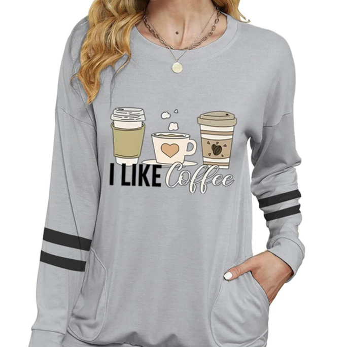 

Футболки с рисунком I Love Coffee, женские рубашки с длинными рукавами для любителей кофе, классические топы, модные футболки для кофейных вечеринок, топы