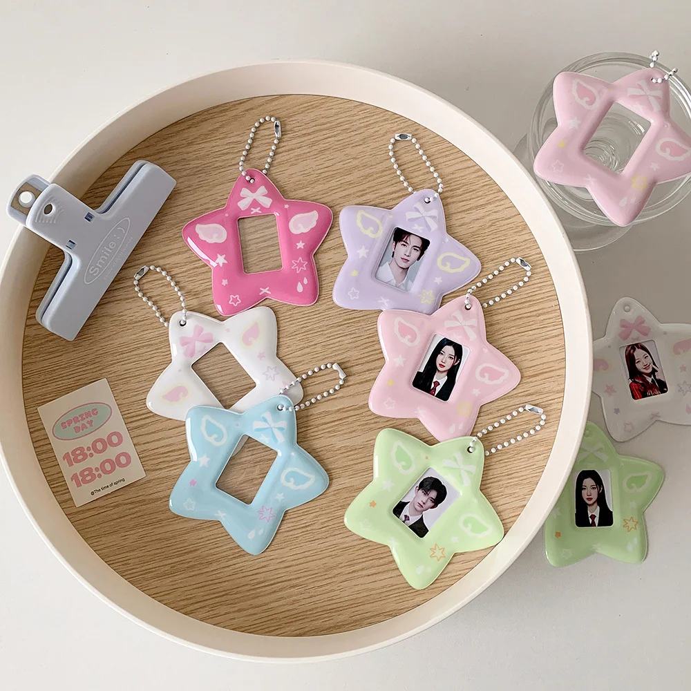 With Keychain Mini Photocard Holder Star Pendant PVC Card Cover ID Photo Photocard Frame Idol Photo Card Korean Ins Style