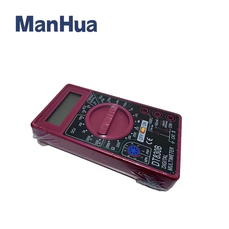 ManHua DT830B Mini Digital Multimeter with LCD Overload Protection Voltage Amperage Test Probe DC AC Red