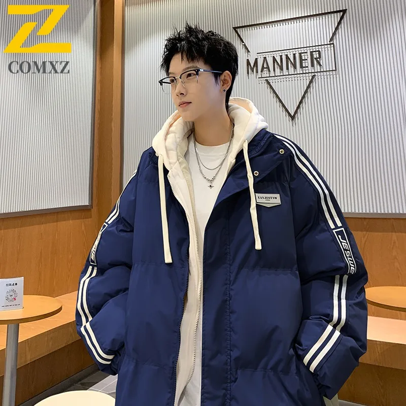 COMXZ 2025 الرجال وسادة مبطنة يندبروف الباردة والدليل على تحذير في الهواء الطلق الثلوج التزلج الشتاء سترة العصرية الشارع الشهير القطن وسادات مبطنة