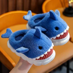 Winter Cotton Slippers Children Cute Cartoon Shark Non-slip Soft Sole Flip Flops For Kids Girls Baby Boys Warm Plush Home Shoes