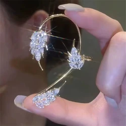Light Luxury Shiny Crystal Leaf Shape Clip Earrings For Women Wedding Jewelry Party Light Luxury Non-Piercing Ear Cuff Wholesale