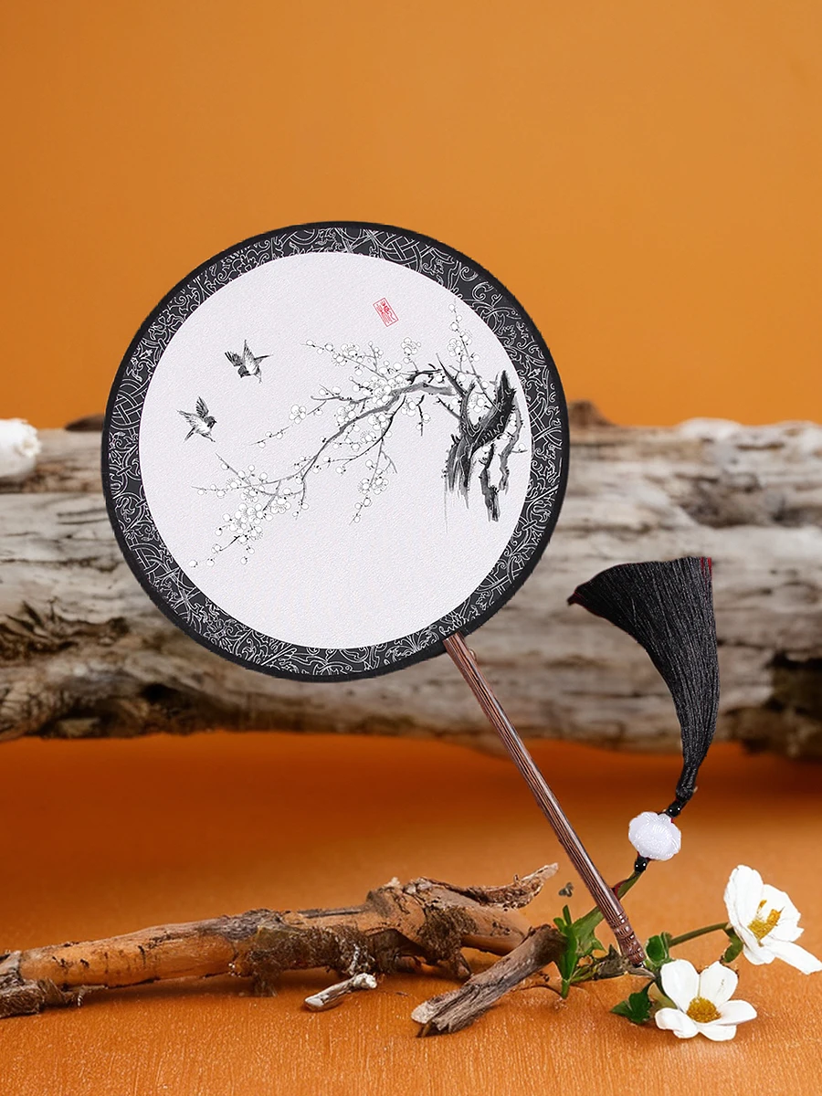 

round Printed Ink And Gold Silver Fans Traditional Chinese Dance Women's Sle round Foldable Fans Handmade Wooden Frame Fans