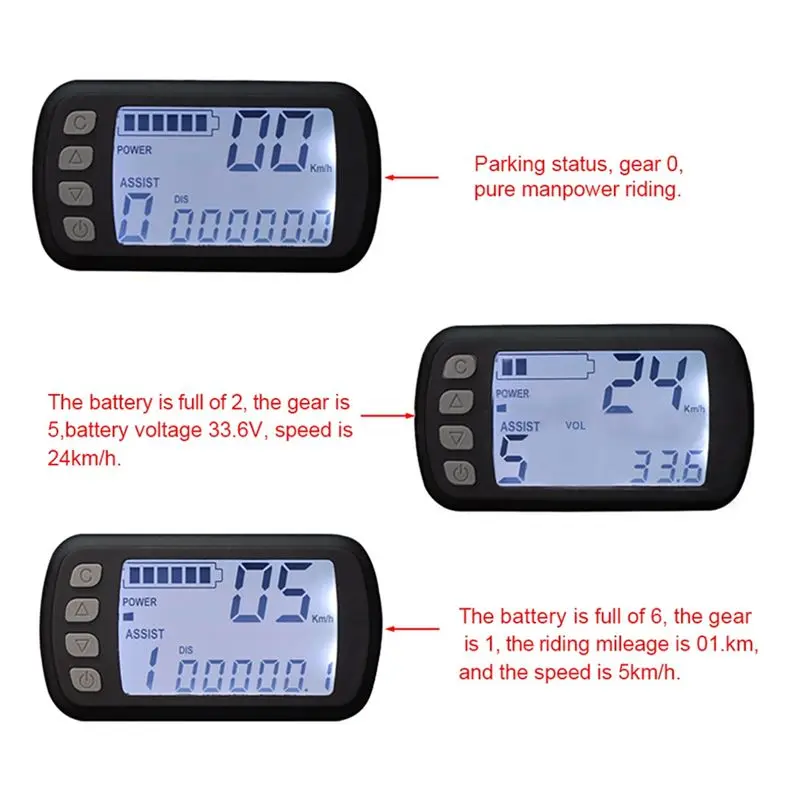 AABFK Mini LCD Display for Electric Bike 24V 36V 48V Scooter Motorcycle Speedmeter Waterproof Ebike Display