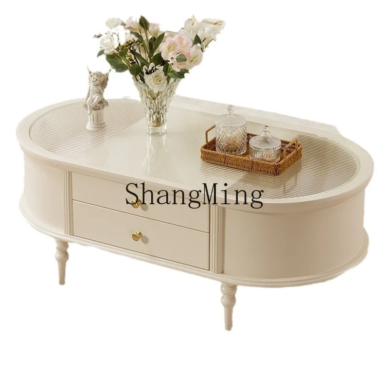 

ZYY solid wood rural pastoral retro light luxury oval small apartment living room tea table tea table