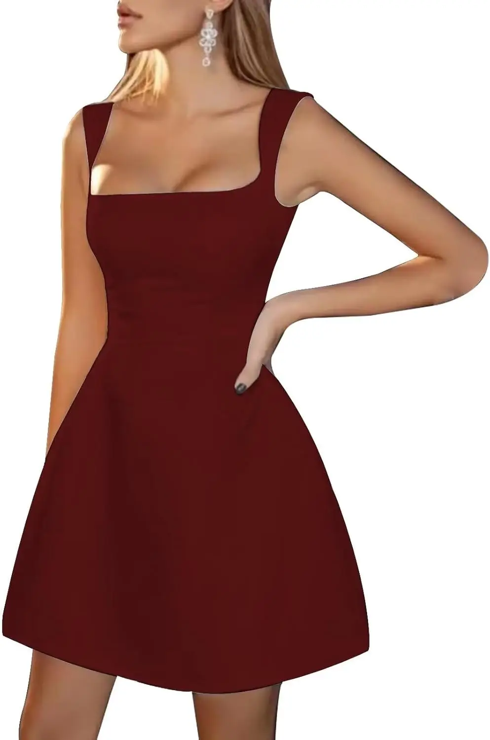 Satijnen schoolgalajurken voor tieners Vierkante hals A-lijn Korte galajurken Mini Eenvoudige bruiloftsjurken boven de knie, mini