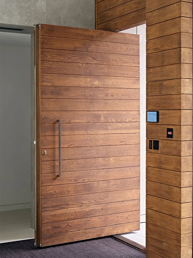 Entrance Door Pivot Front Entry Security Main Doors Aluminum Alloy Wood Grain Swing Entry Exterior Door Home Decor Customize