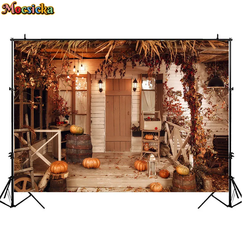 가을 호박 배경 가을 추수감사절 수확 단풍잎 장식, 할로윈 사진 배경, 어린이 초상화 사진 스튜디오