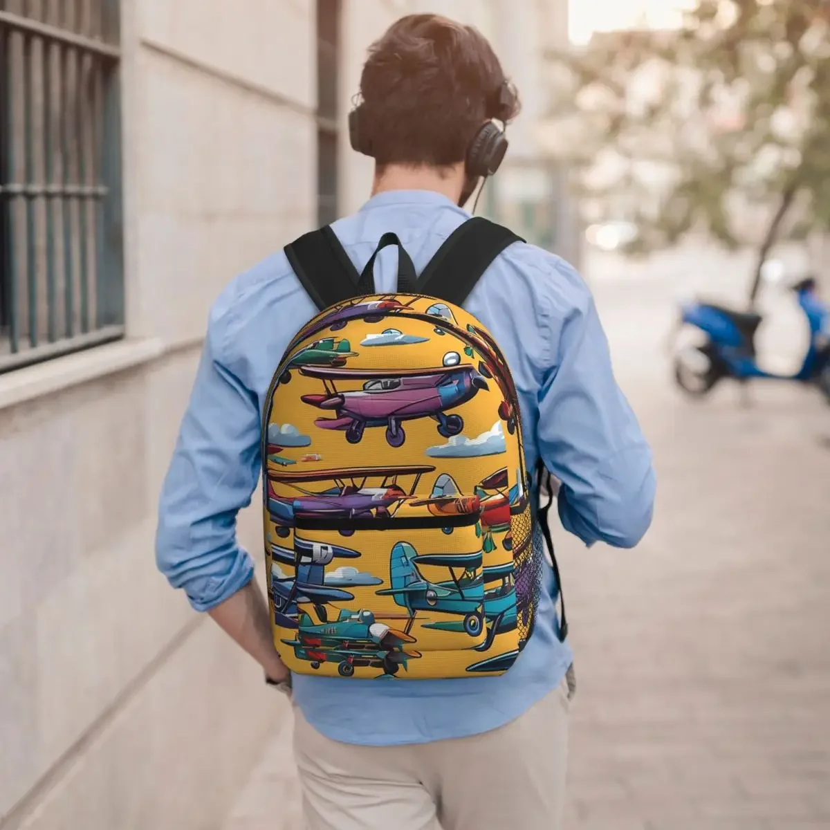 Cartoon Airplane Aviation Themed Backpack Student BookBag Kids School Bag Computer Shoulder Bags for Men Women