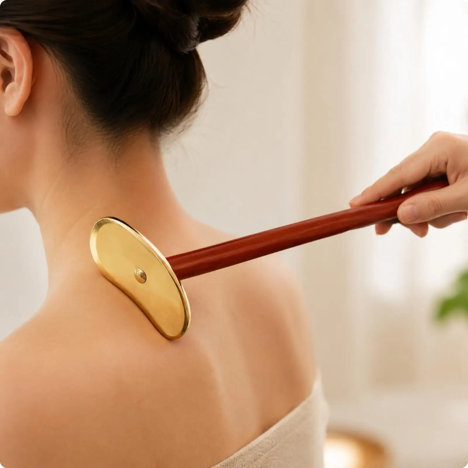 Ergonomic Brass Scraper Board Rosewood Handle Gua Sha Massage Tool for Self Care Body Wellness Routine
