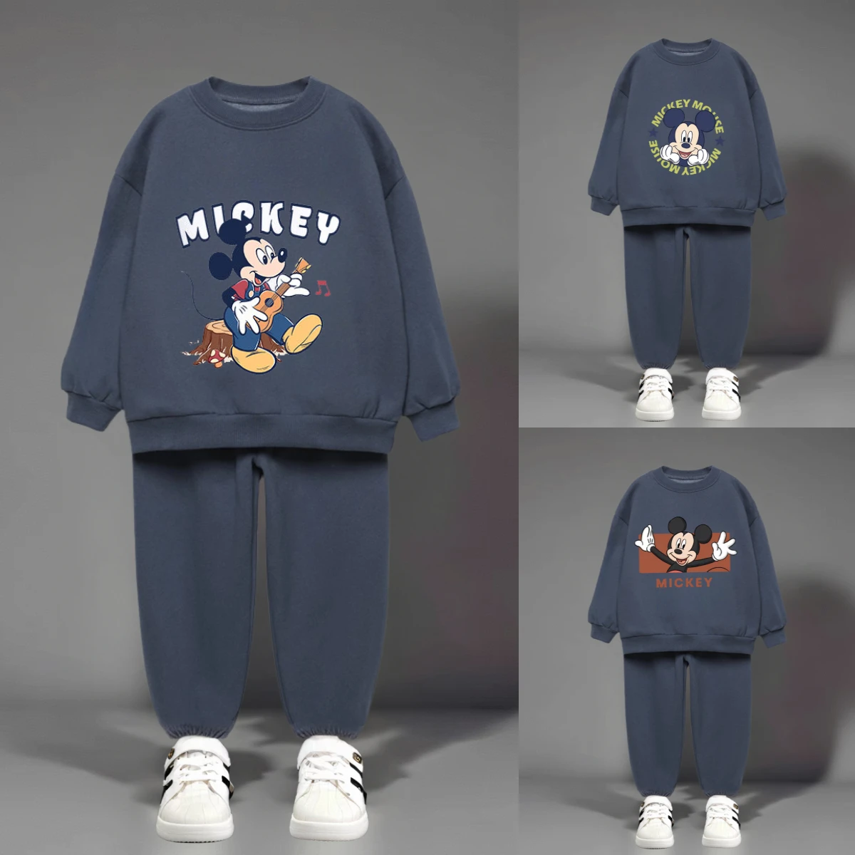 

6m-6y Children Clothing Cartoon Mickey Solid Color Tracksuit Outfits Long Sleeve O-neck Hoodie Sweatpants Kids 2 Piece Set Fall