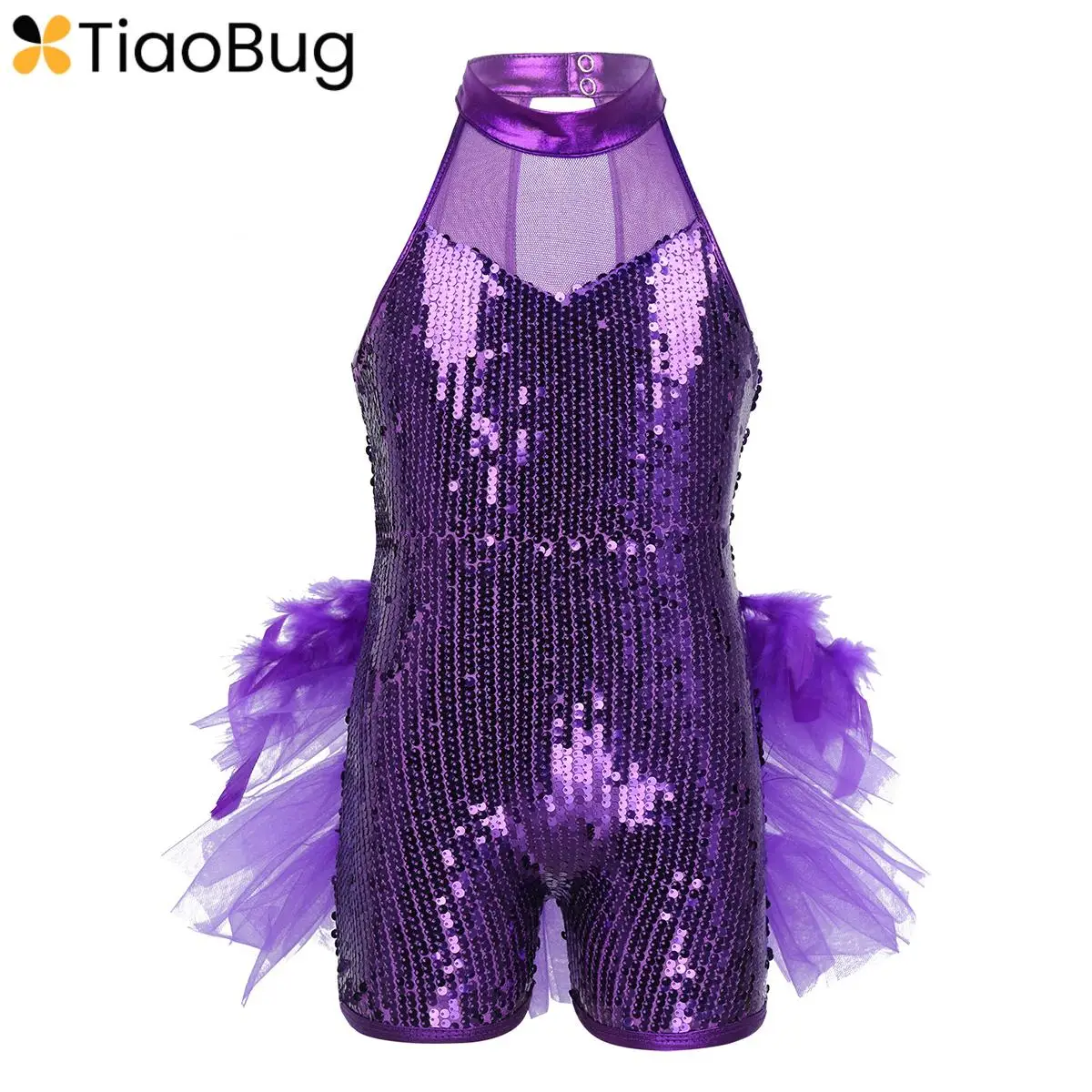 Kids Girls Shiny Sequins Ballet Jazz Dance Leotards Gymnastic Performance Costumes Single Long Sleeve Zipper Unitards Jumpsuit