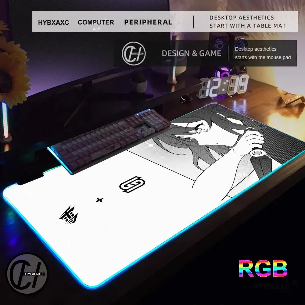 HYBXAXC YUKI AIM Anime Mouse Pad RGB Gaming Mouse Pad Desk Mat HD Gamer Large LED Light XXL 90X40cm Mouse Pad