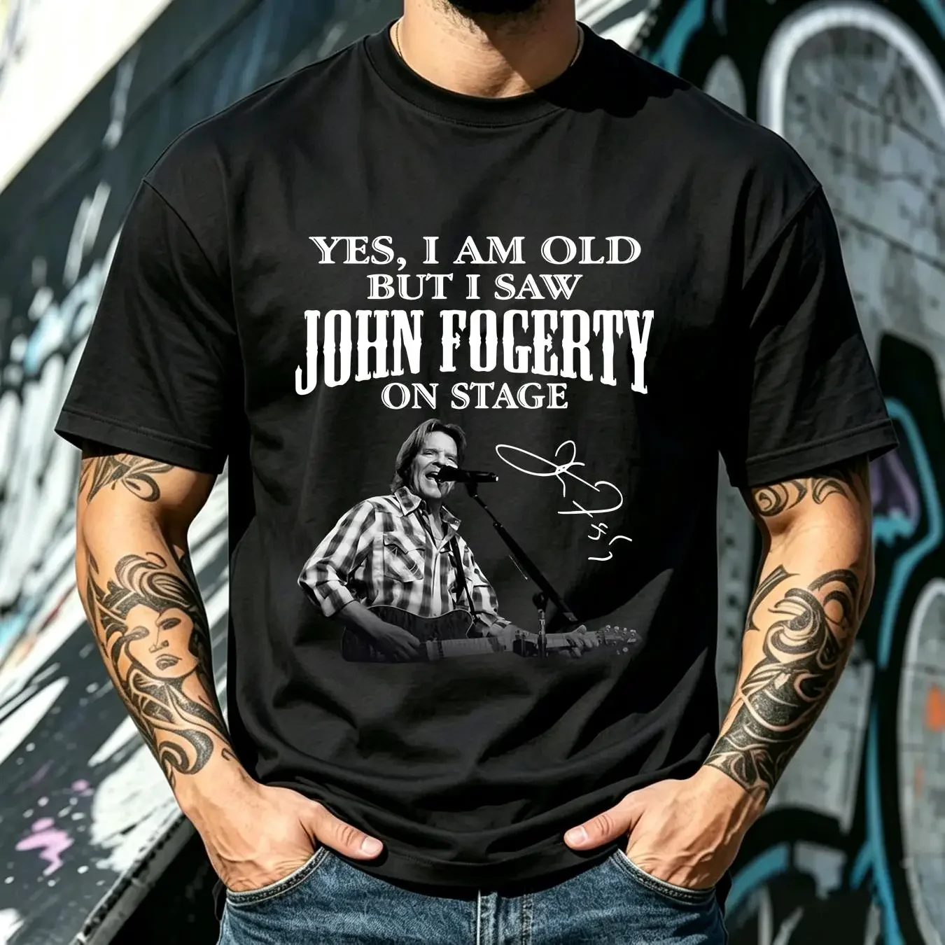 washed T Shirt Yes Im old but I saw John Fogerty Black All Sizes S 5Xl YY545 vintage Washed streetwear Stylish