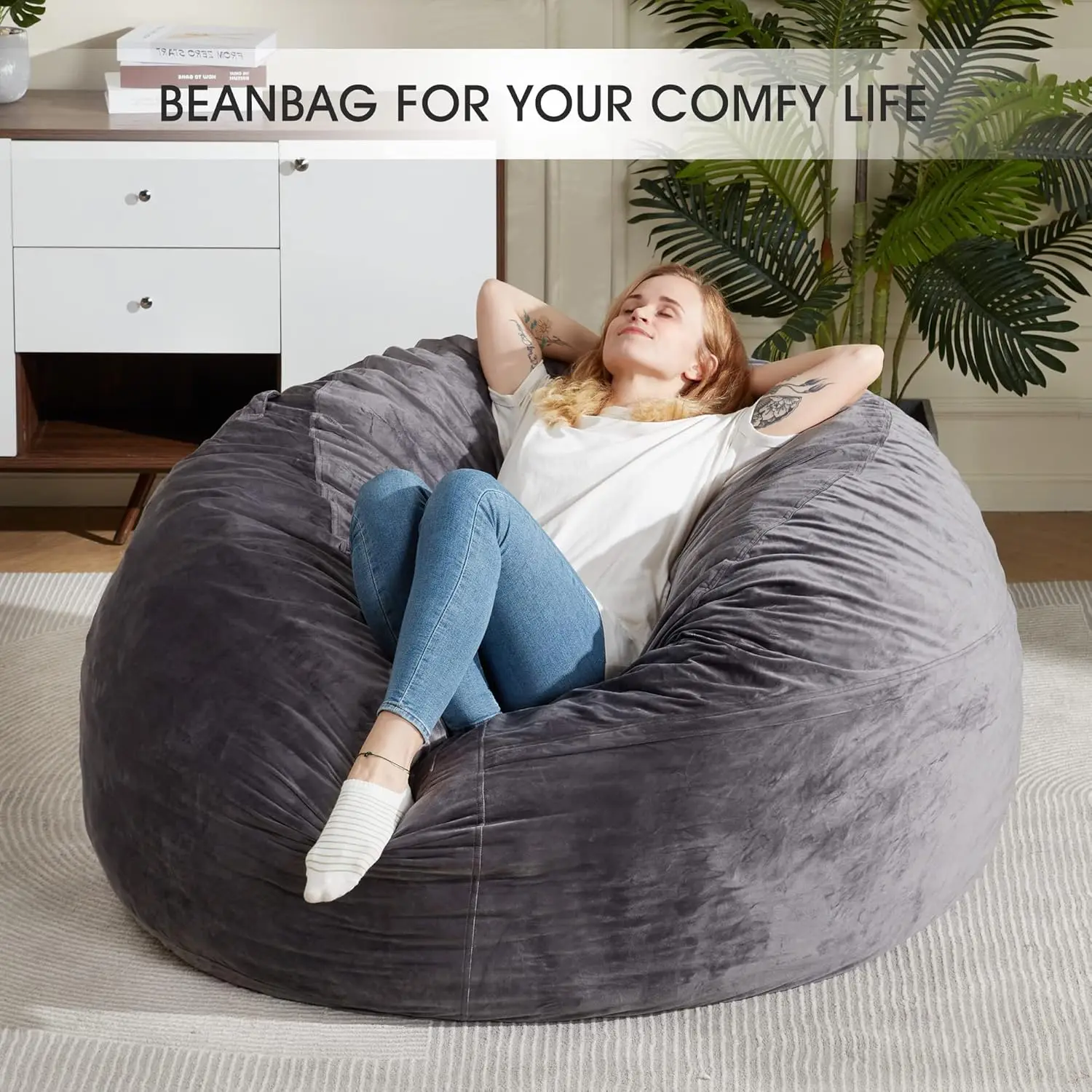 6FT Bean Bag Chair Giant with Memory Foam Filled Comfy  Chairs for Adults Adult  Chair with Dutch