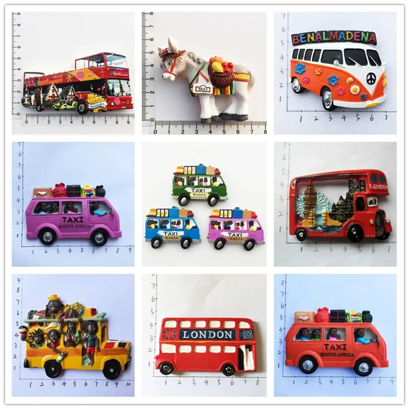 World Tourist Fridge Magnet Souvenir Creative Dominican Republic South Africa Kenya Spain Madeira London Bus and TAXI Gift Ideas