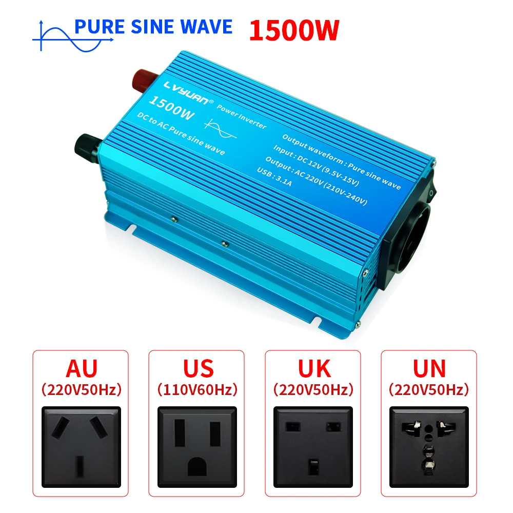 

Pure Sine Wave Inverter DC 12v/24v To AC110V 220V 1500W Voltage Transformer Power Converter Solar Inverter