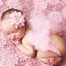 2pcs/set Lovely Newborn Angel Feather Wings with Baby Girl Chiffon Flower Headband Hair Accessories for Kids Photography Props