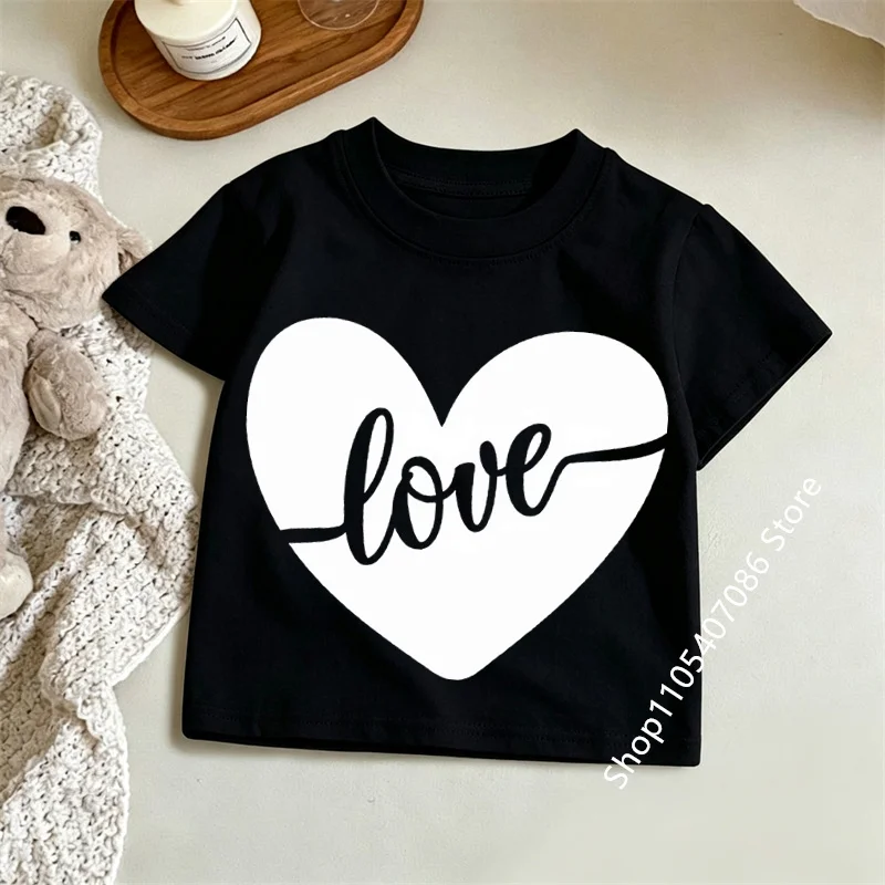 Love Heart Print Fashion T Shirts Y2k Kids Children's T-shirt Boys Girls Summer Spring Casual Top Tee Shirt