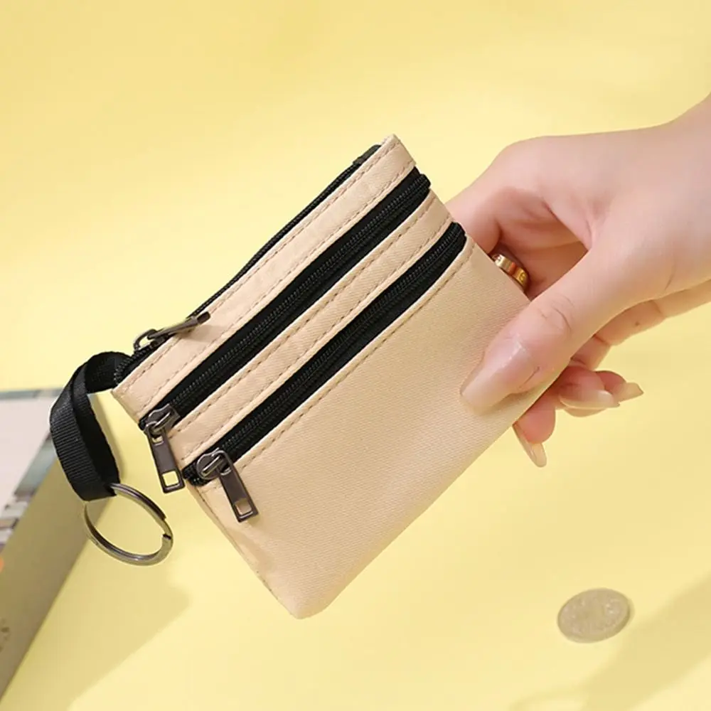 Simple Korean Style Ox Cloth Coin Purse Canvas Solid Color Small Item Bag Double Zipper Wallet Card Storage Bag Outdoor