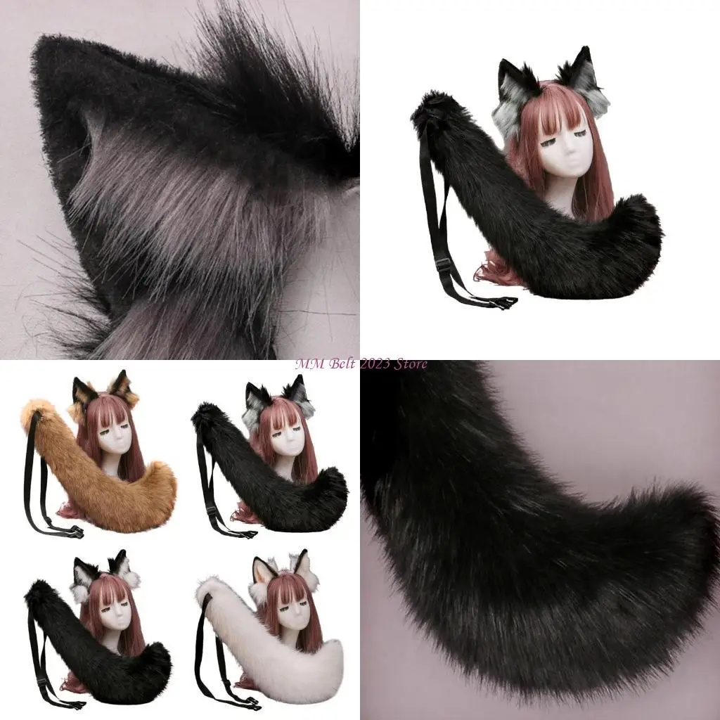 

49me Faux Fur Wolf уши повязка на голову и пушистый анмимал длинный хвост, набор Хэллоуин Аниме Лолита Маскарад Косплей костюм