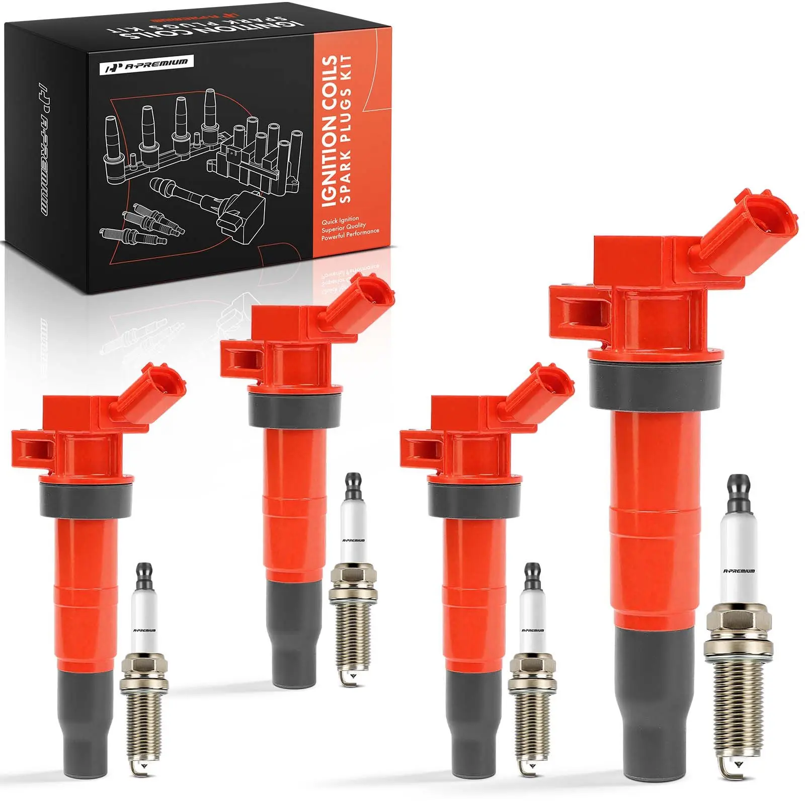 A-Premium 4x Red Ignition Coils & 4x Iridium Spark Plug Kit for Hyundai Sonata Kia Optima