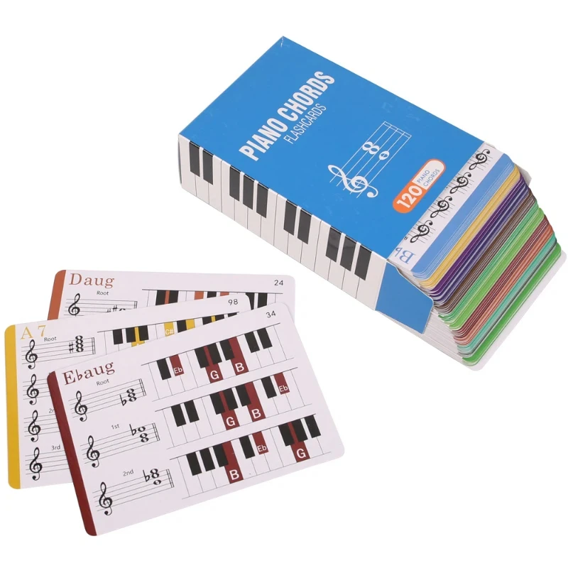 120 Sheets Piano Chord Flash Cards Finger Position Chart Note Reading Learning Flashcards for Beginner Electric Piano Practice