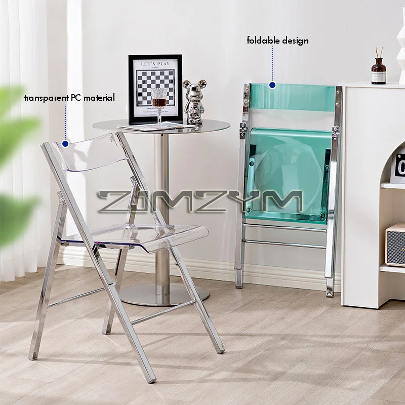 Transparent Metal Folding Chair Home Dining Chair Photo Back Can Accommodate Stool， Backrest Makeup Chairs 5 sold