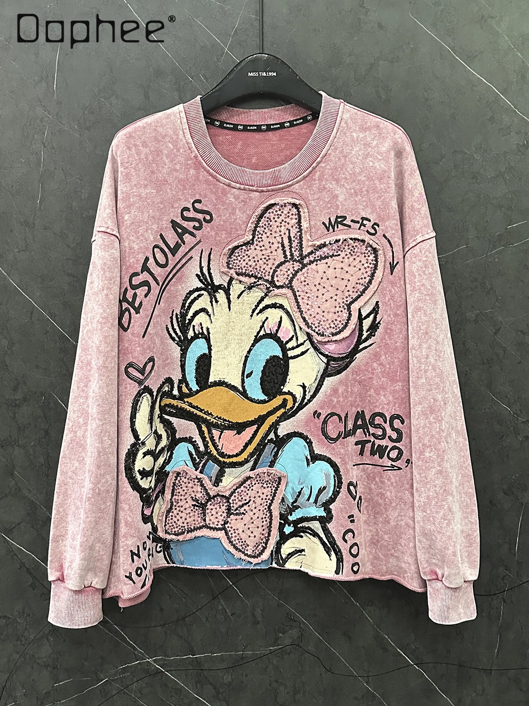 

2025 Autumn New Heavy Industry Cute Age-Reducing Cartoon Crew Neck Sweatshirt for Women Loose Casual Style Versatile Top