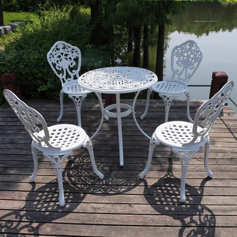 Outdoor cast aluminum tables and chairs Outdoor garden Terrace tables and chairs Five-piece set White courtyard wrought iron cas