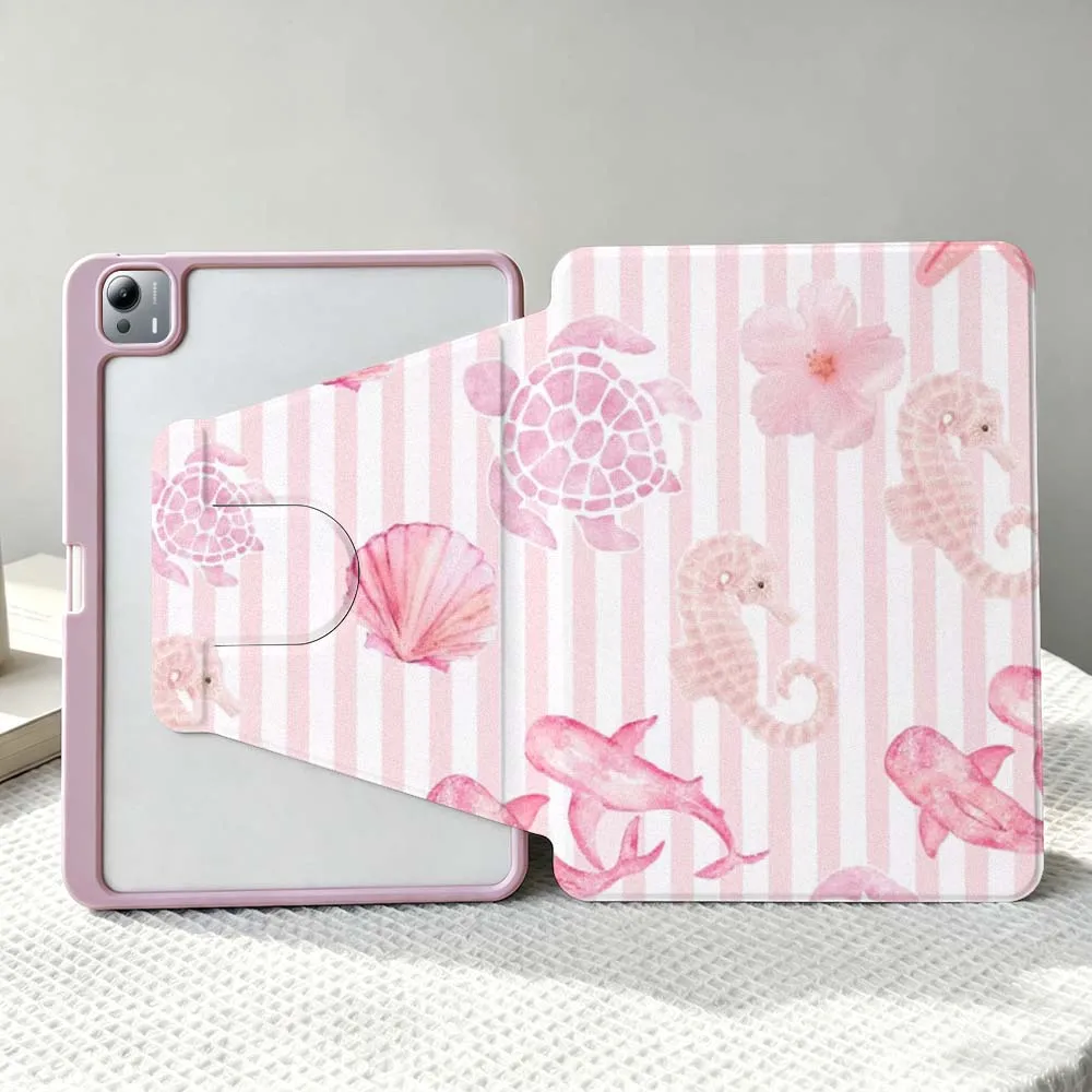 Striped Turtle Shell Whale For Xiaomi Mi Redmi Poco Pad 8 7 7S 6 6S 5 SE Pro Ultra 360° Rotation Stylus Storage Tablet Case Soft