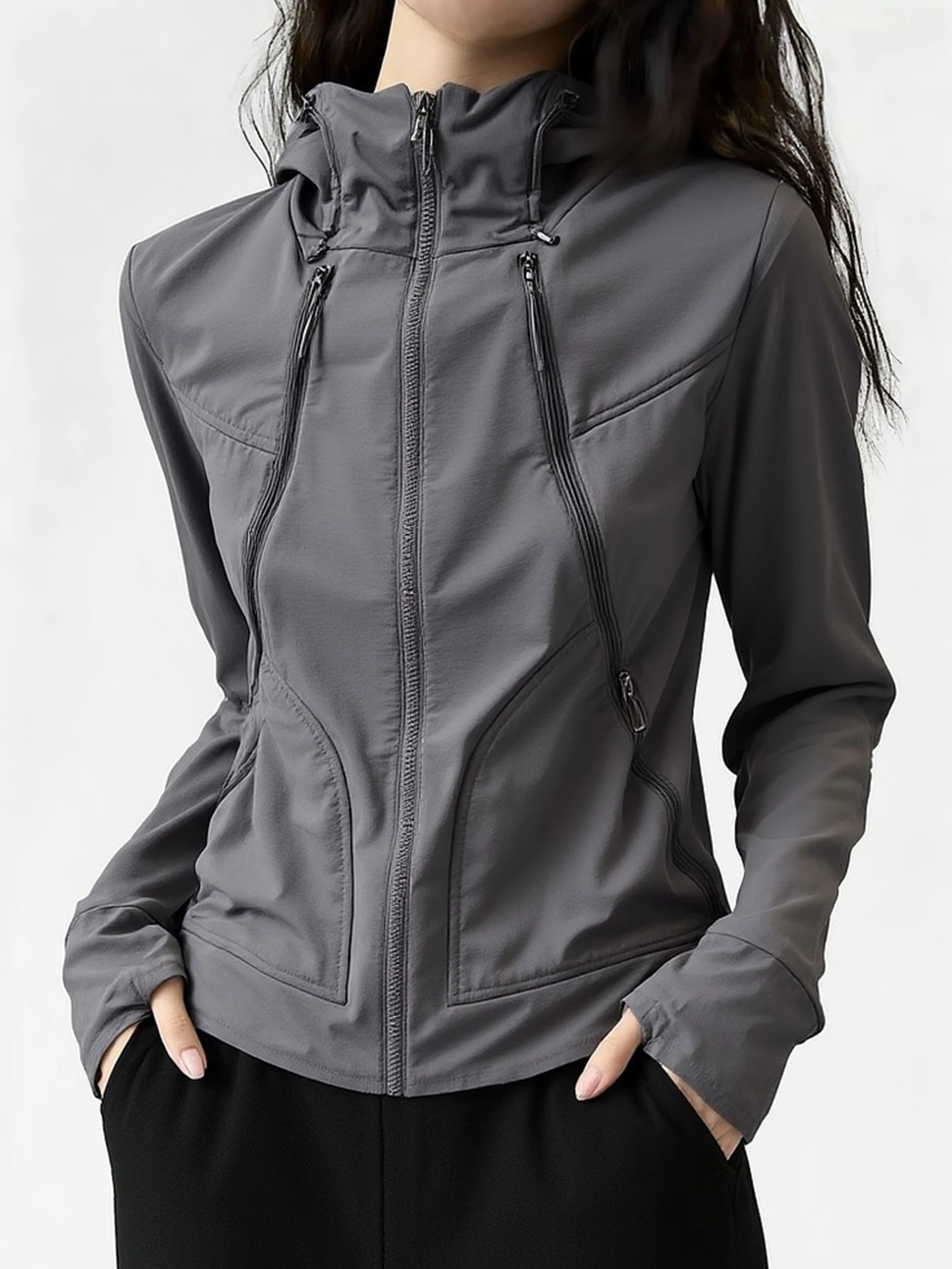 Fashionable Hooded Long Sleeve Jacket Pure Color Versatile Spring 2026 Ladies Elegant Style Zipper Top Slimming Trendy Outerwear
