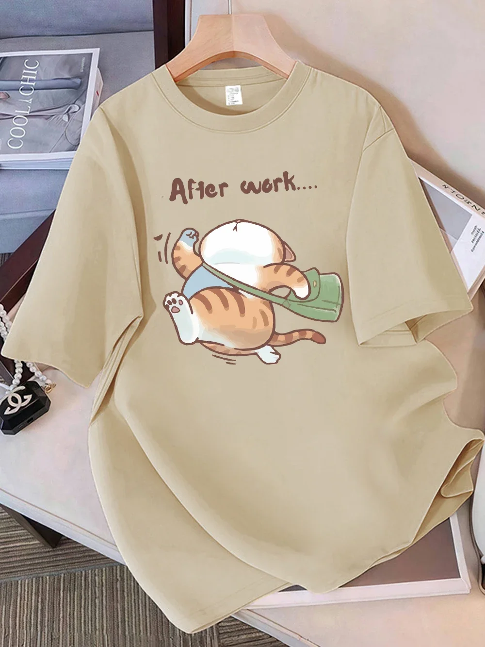 Summer T-Shirts Womens The Cat That Runs After Work Prints Tops Soft O-Neck Short Sleeve Tees Basic Clothes women clothing tops