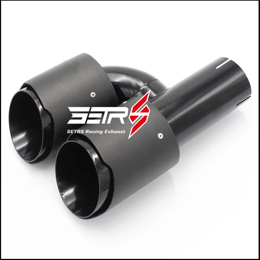 H Style Left Or Right Car Dual Exhaust Black End Pipe Glossy Carbon Fiber Muffler Tip