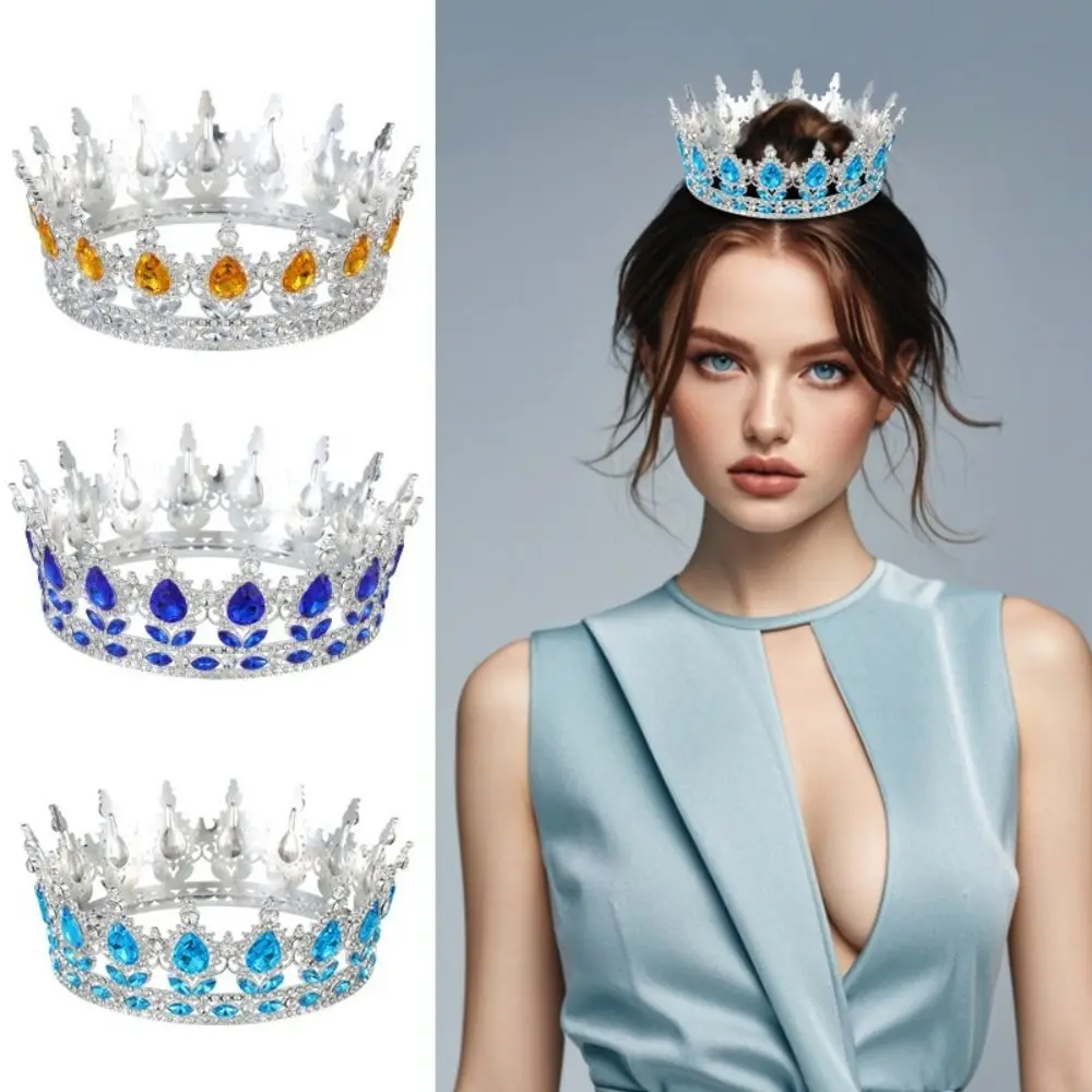

Rhinestone Baroque Pageant Crowns Luxury Crystal Round Queen Princess Tiara Hair Jewelry Sparkling Crystal Cake Topper